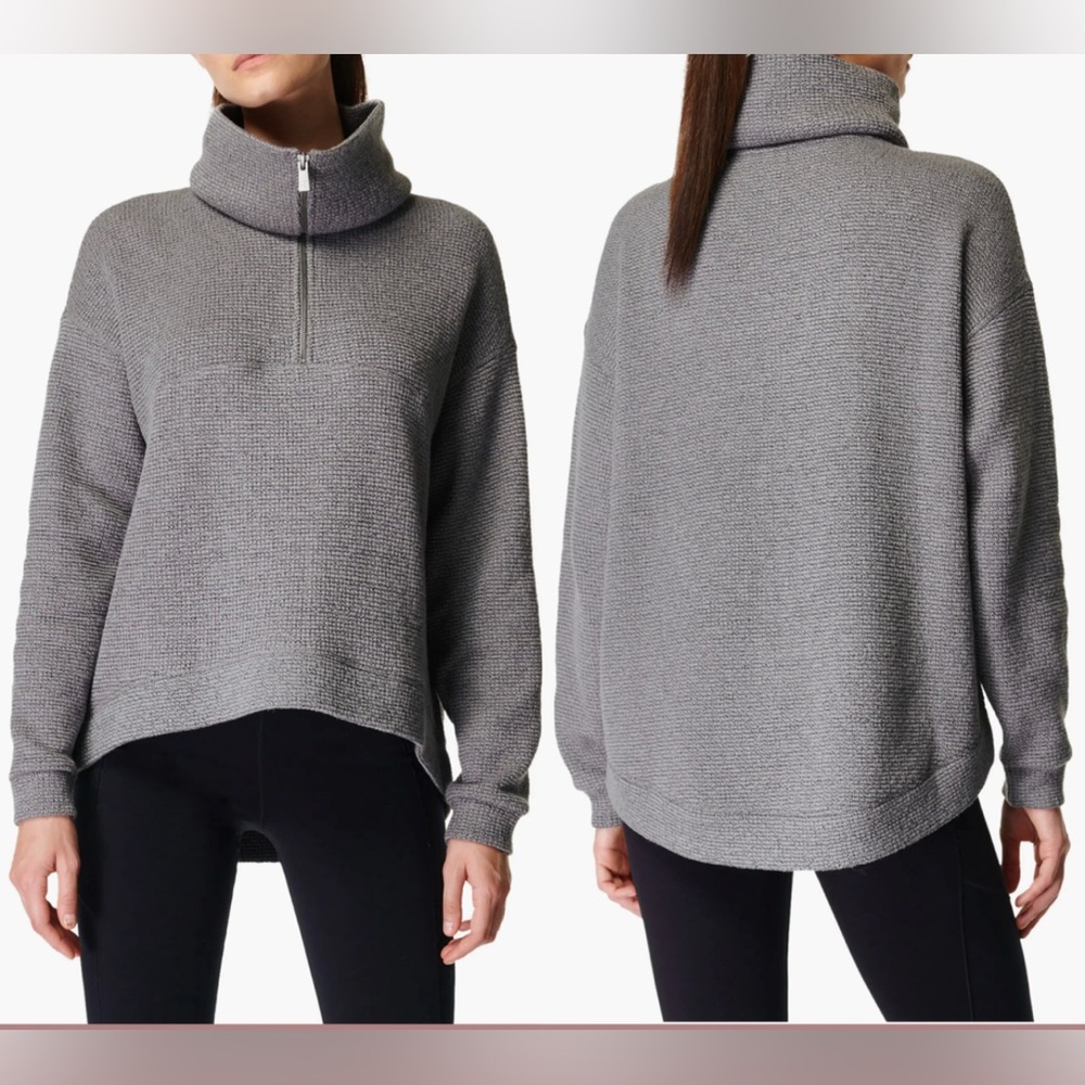 Sweaty Betty Restful Bouclé Half Zip Pullover Charcoal - Size 6